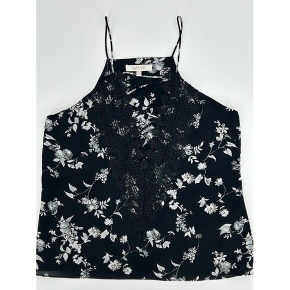 WAYF Black White Floral Deep V Neck Camisole Tank Top Lace Sexy Cottage Size S - Picture 2 of 8
